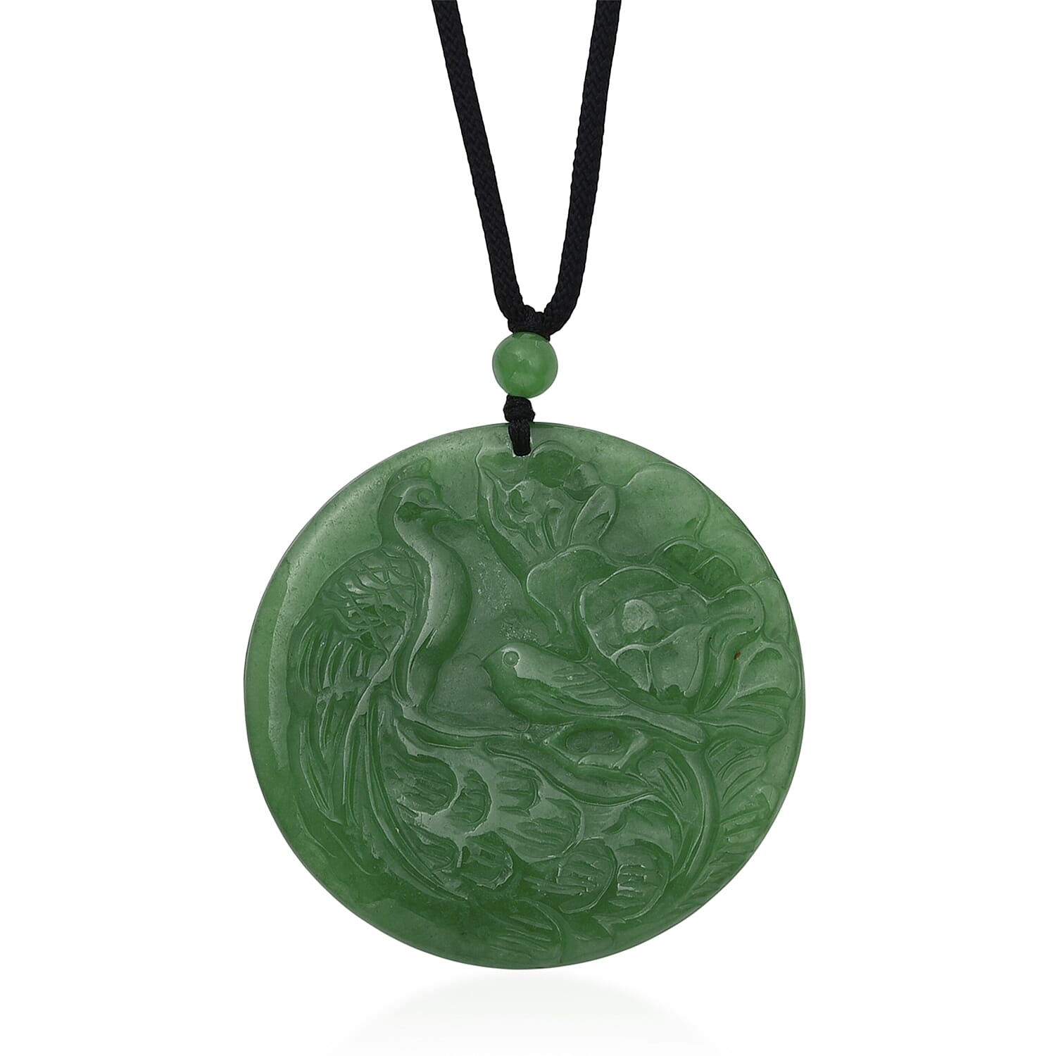 Green Jade Adjustable Carved Phoenix Necklace with Cotton Thread (Size - 28) 145.00 Ct.