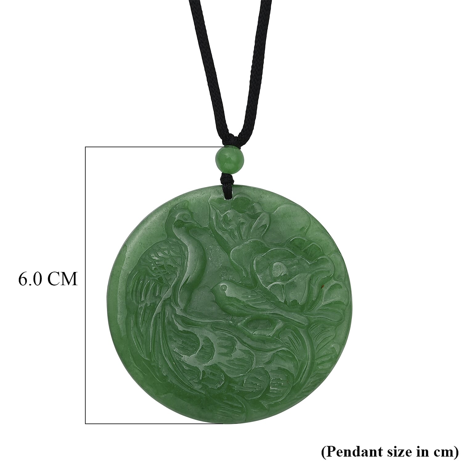 Green Jade Adjustable Carved Phoenix Necklace with Cotton Thread (Size - 28) 145.00 Ct.
