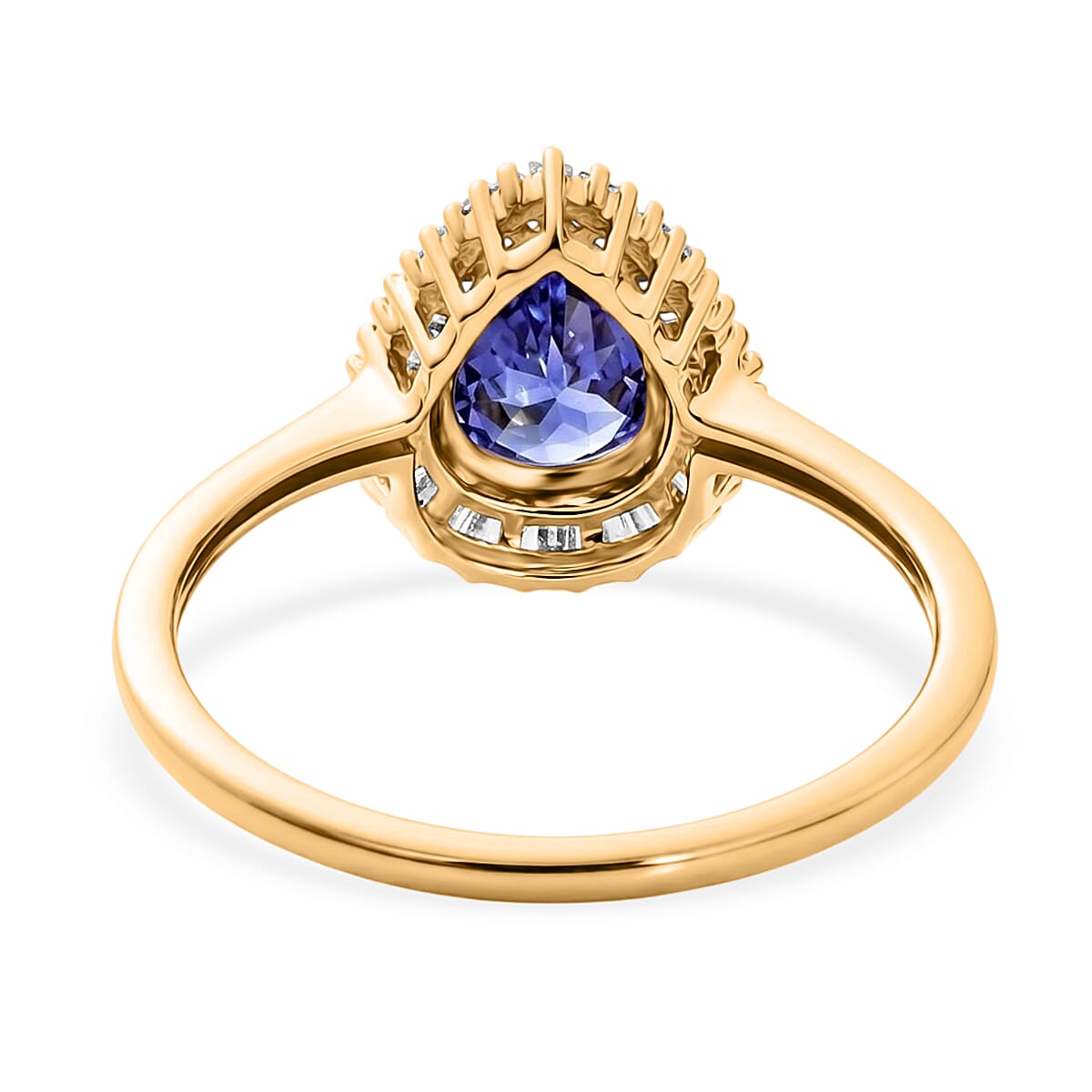 9K Yellow Gold Tanzanite & White Diamond Pear Cut Halo Ring 1.44 Ct.