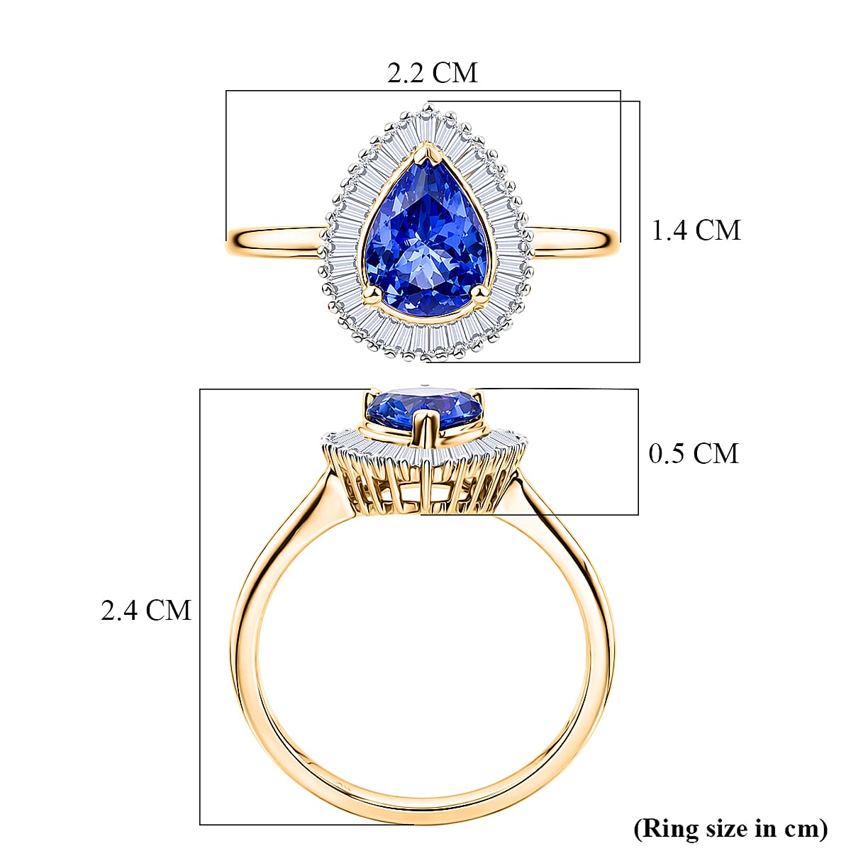 9K Yellow Gold Tanzanite & White Diamond Pear Cut Halo Ring 1.44 Ct.