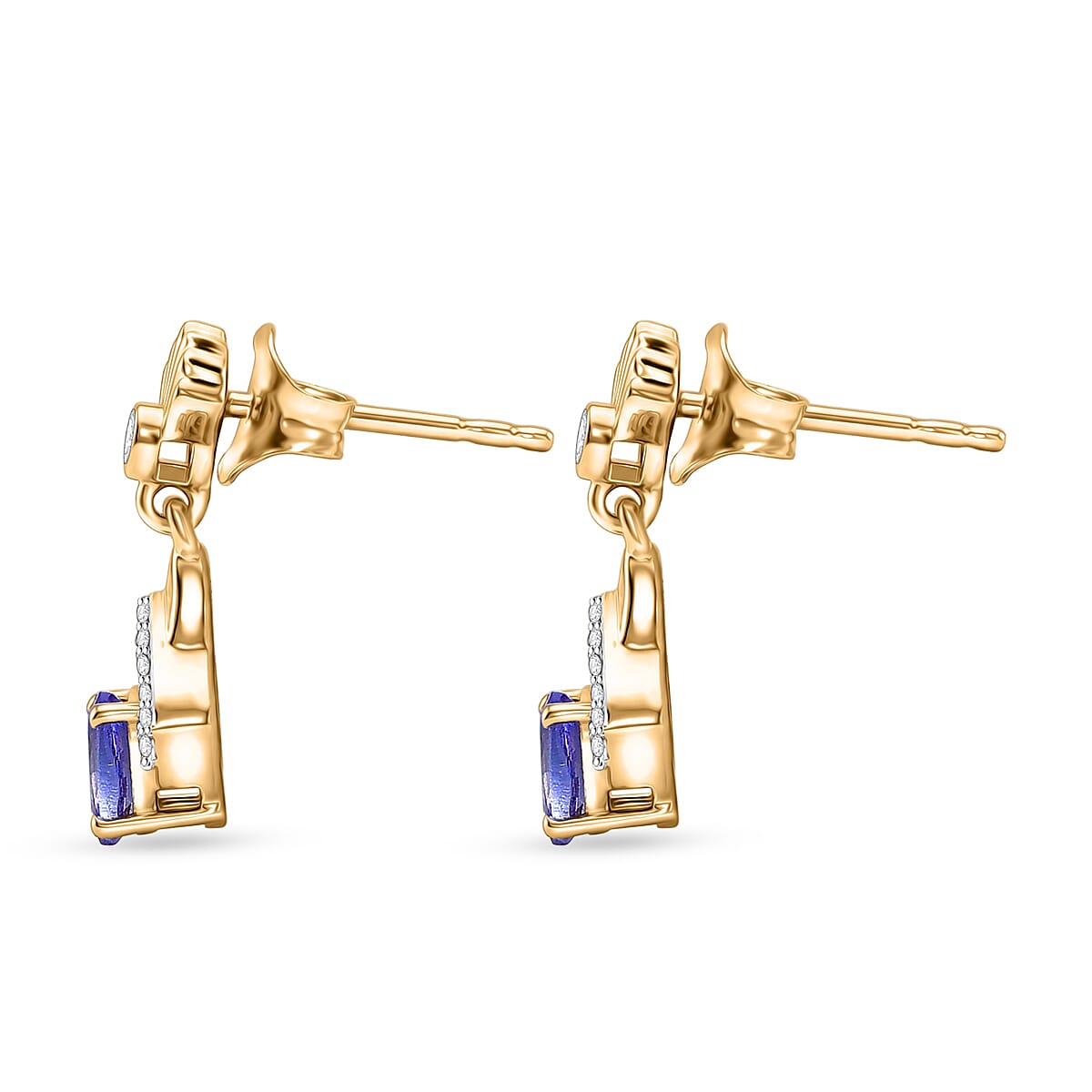 D'Joy - AAA Tanzanite & White Zircon Dangling Earring with Push Post in Yellow Gold Plated Sterling Silver