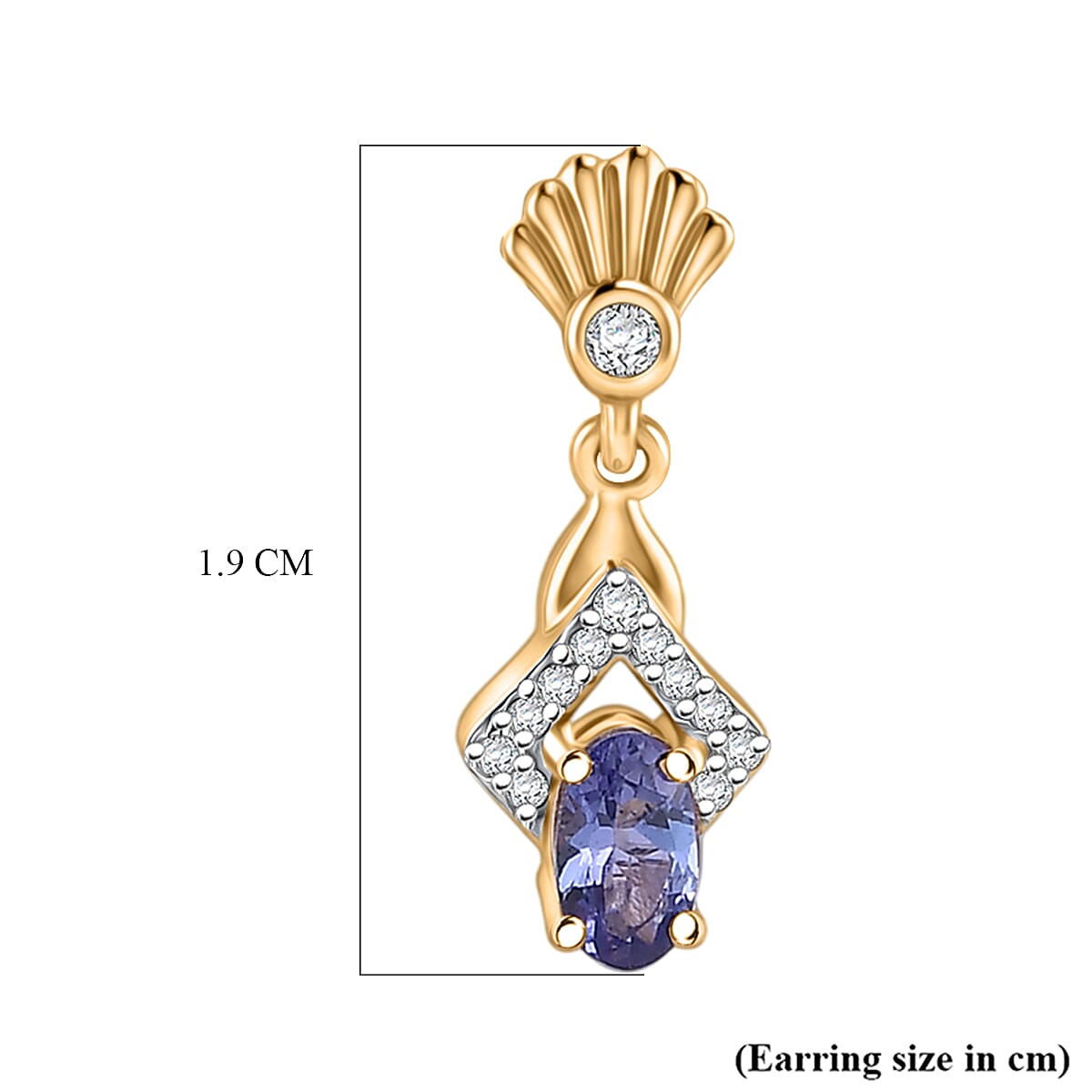D'Joy - AAA Tanzanite & White Zircon Dangling Earring with Push Post in Yellow Gold Plated Sterling Silver