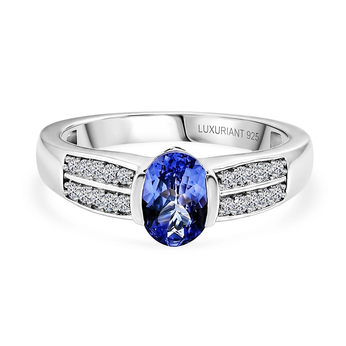 Luxuriant - Tanzanite & Lab Grown Diamond (SI-G-H) Solitaire Ring in Rhodium Overlay Sterling Silver 1.00 Ct.