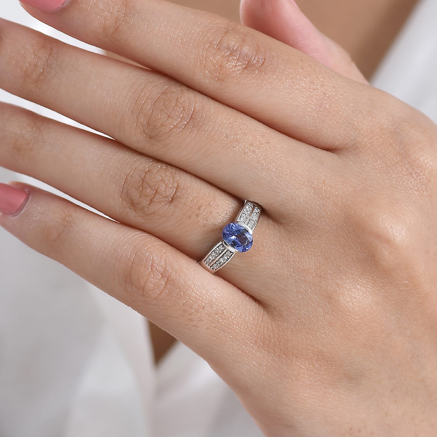 Luxuriant - Tanzanite & Lab Grown Diamond (SI-G-H) Solitaire Ring in Rhodium Overlay Sterling Silver 1.00 Ct.