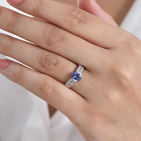 Luxuriant - Tanzanite & Lab Grown Diamond (SI-G-H) Solitaire Ring in Rhodium Overlay Sterling Silver 1.00 Ct.