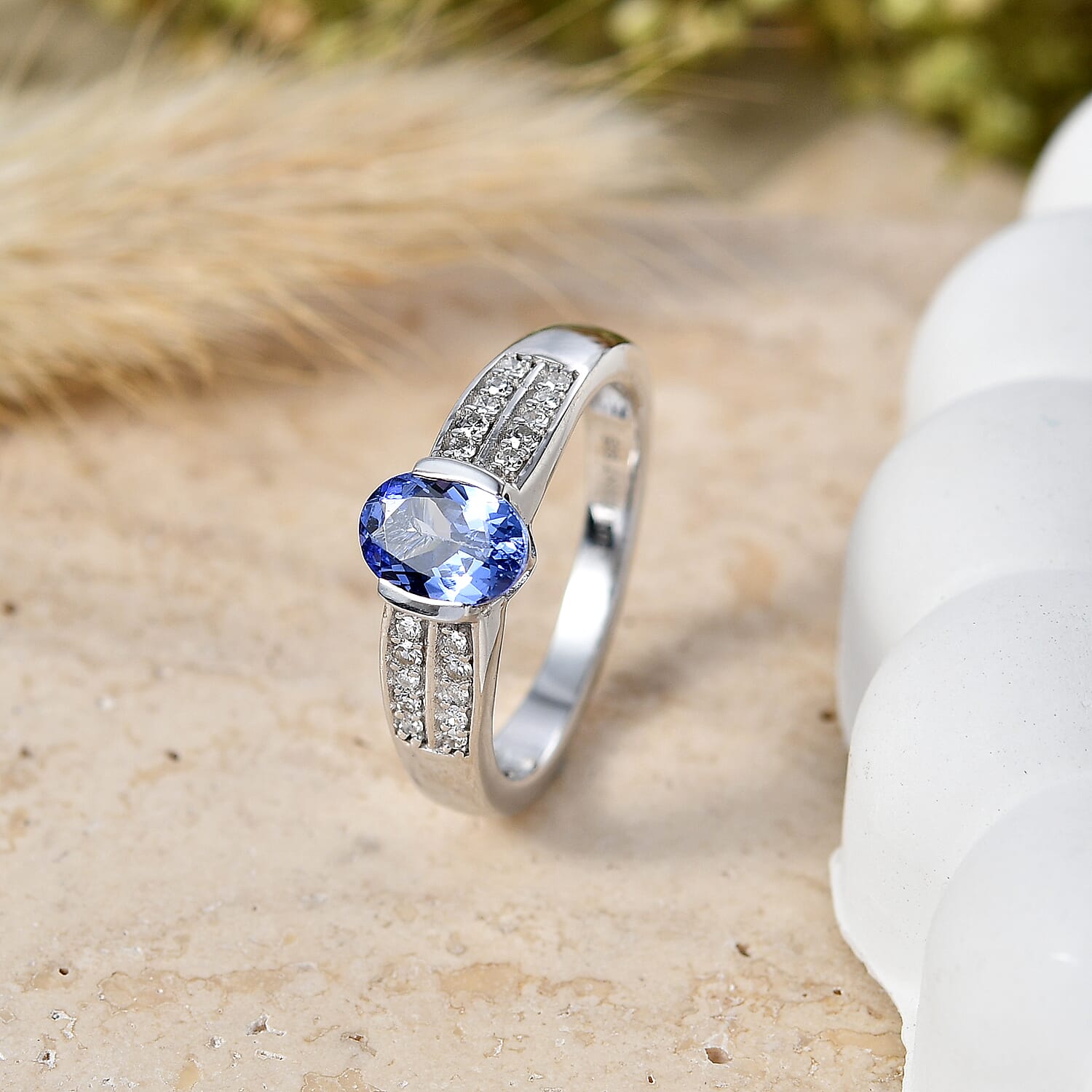 Luxuriant - Tanzanite & Lab Grown Diamond (SI-G-H) Solitaire Ring in Rhodium Overlay Sterling Silver 1.00 Ct.