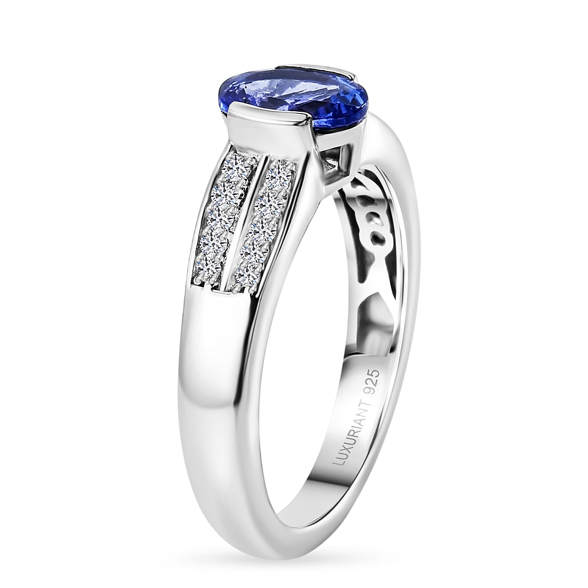 Luxuriant - Tanzanite & Lab Grown Diamond (SI-G-H) Solitaire Ring in Rhodium Overlay Sterling Silver 1.00 Ct.