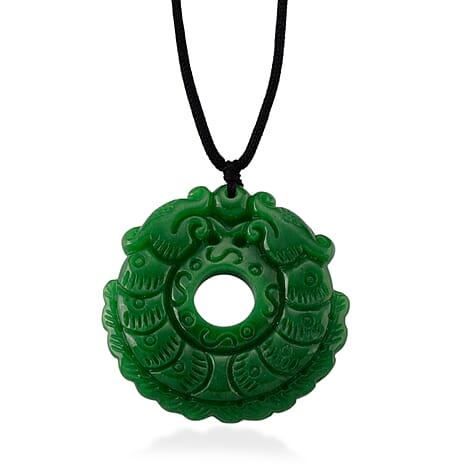 Green Jade Adjustable Carved Pixiu Necklace with Cotton Thread (Size - 28) 145.00 Ct.