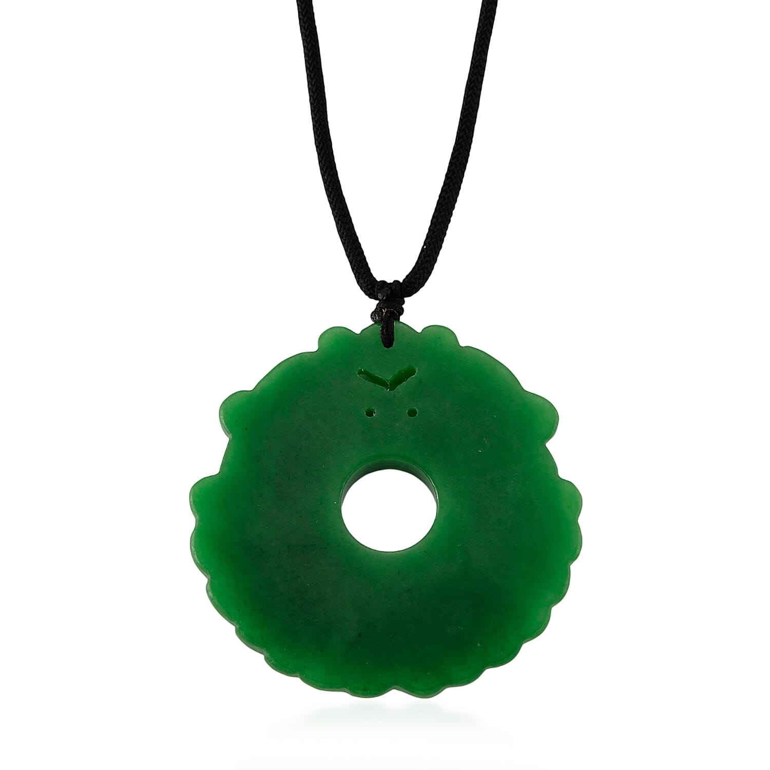 Green Jade Adjustable Carved Pixiu Necklace with Cotton Thread (Size - 28) 145.00 Ct.