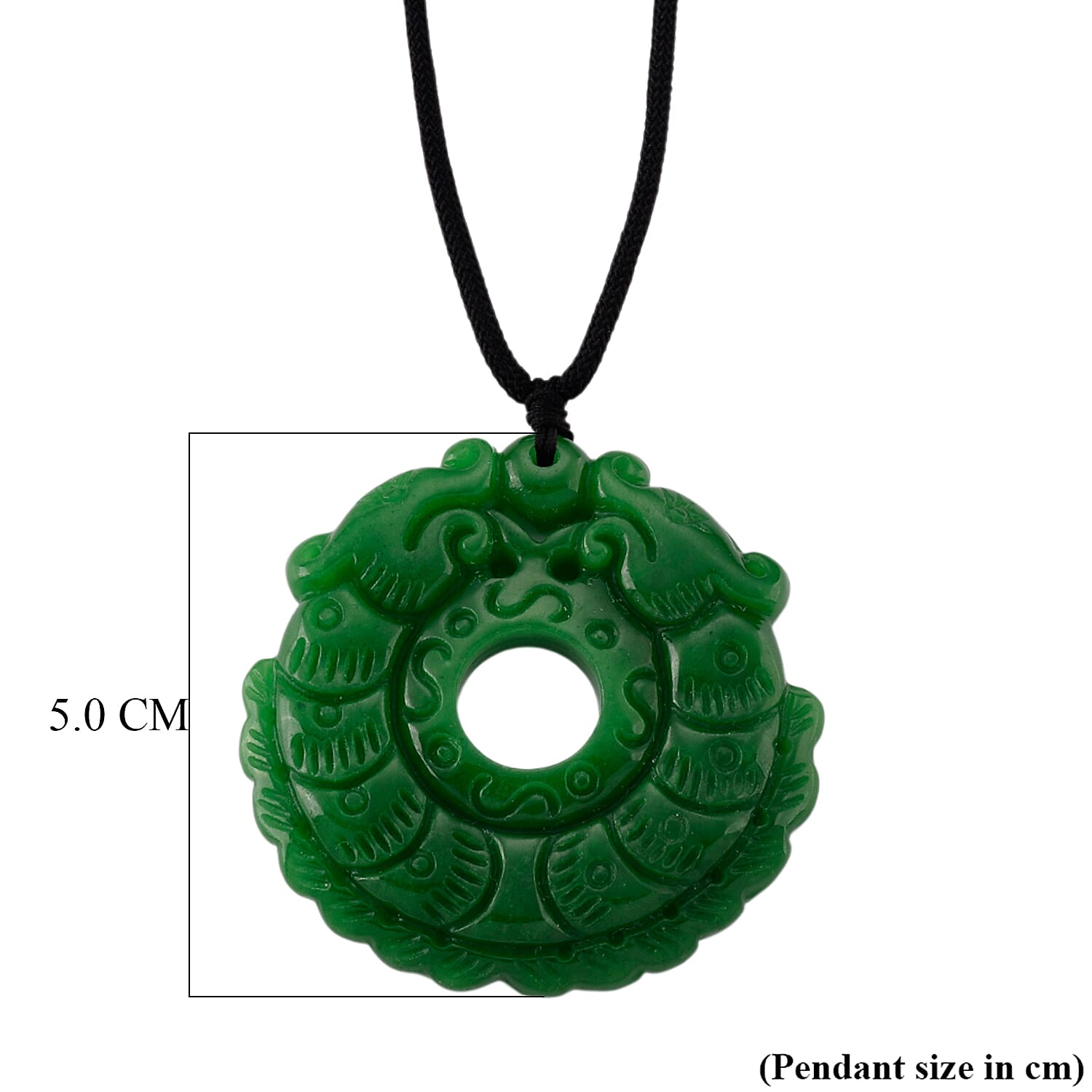 Green Jade Adjustable Carved Pixiu Necklace with Cotton Thread (Size - 28) 145.00 Ct.