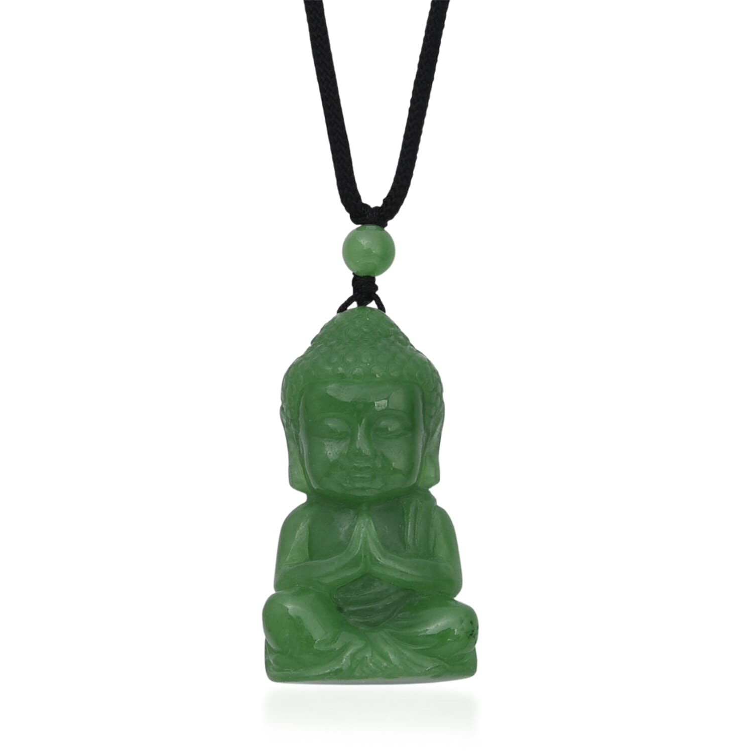 Green Jade Adjustable Buddha Necklace with Cotton Thread (Size - 28) 130.00 Ct.