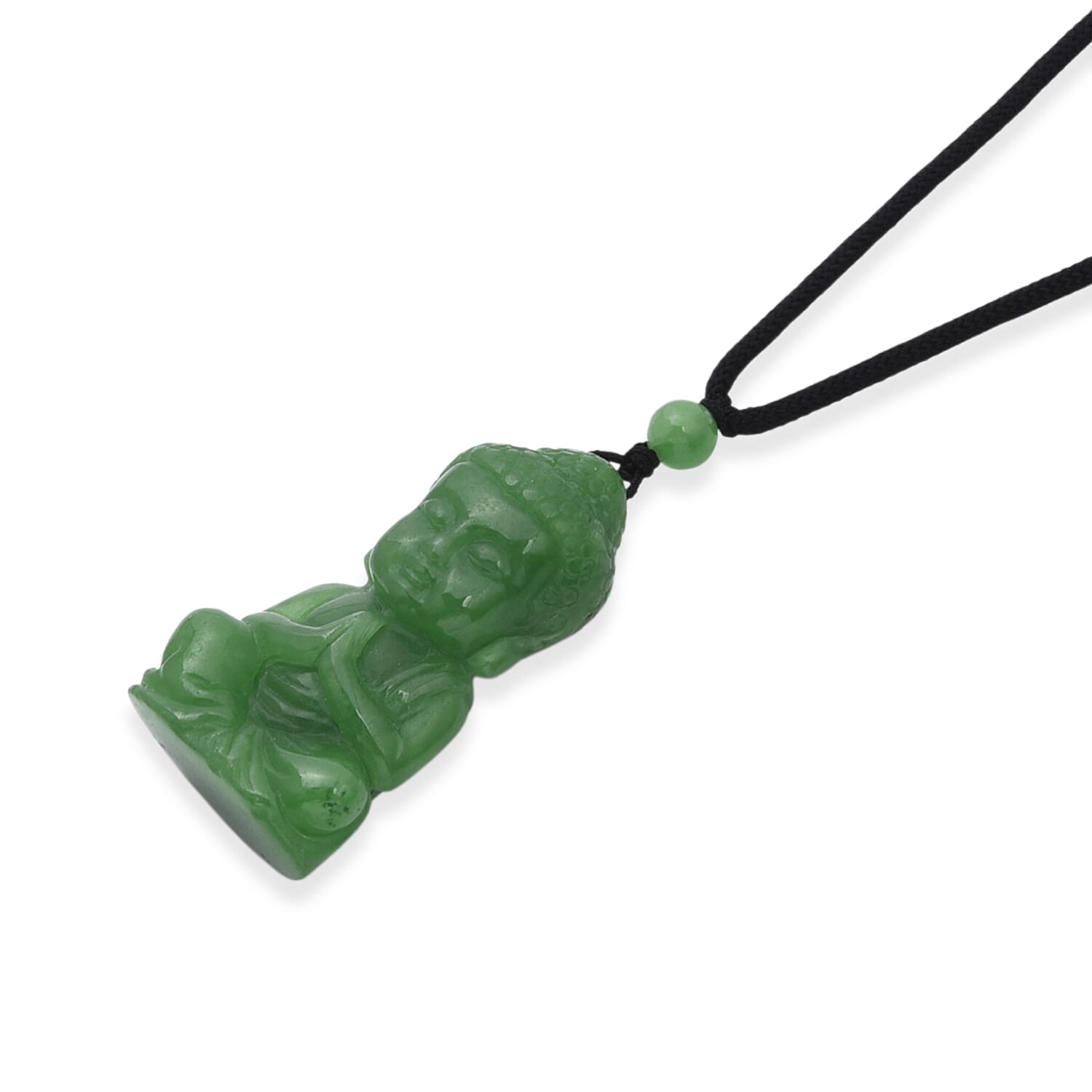 Green Jade Adjustable Buddha Necklace with Cotton Thread (Size - 28) 130.00 Ct.