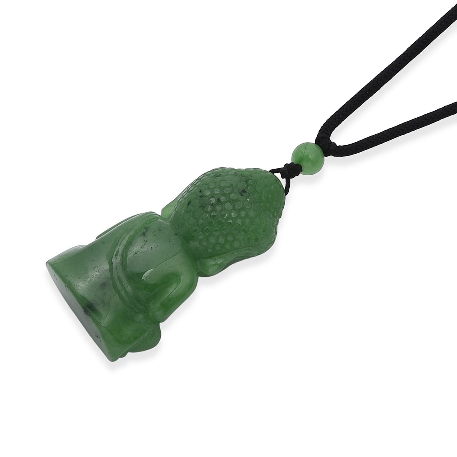 Green Jade Adjustable Buddha Necklace with Cotton Thread (Size - 28) 130.00 Ct.