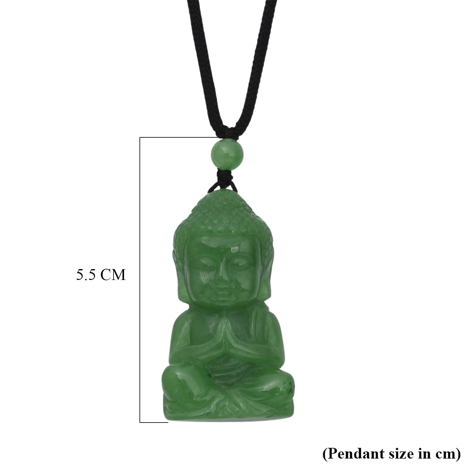 Green Jade Adjustable Buddha Necklace with Cotton Thread (Size - 28) 130.00 Ct.