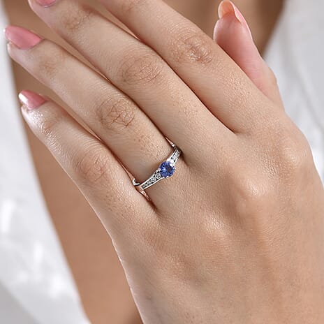 Luxuriant - Tanzanite & Lab Grown Diamond (SI-G-H) Ring in Rhodium Overlay Sterling Silver 0.70 Ct.