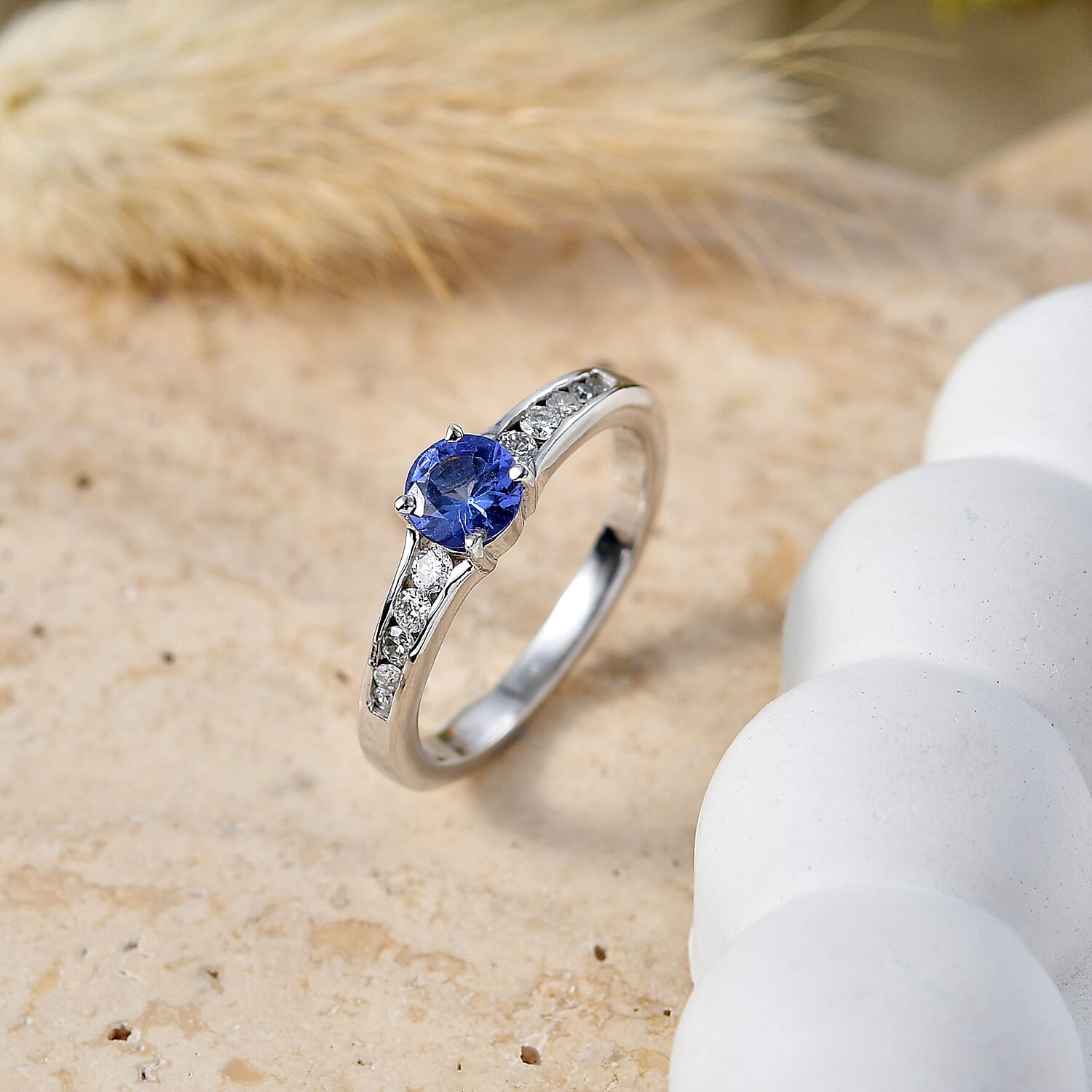 Luxuriant - Tanzanite & Lab Grown Diamond (SI-G-H) Ring in Rhodium Overlay Sterling Silver 0.70 Ct.