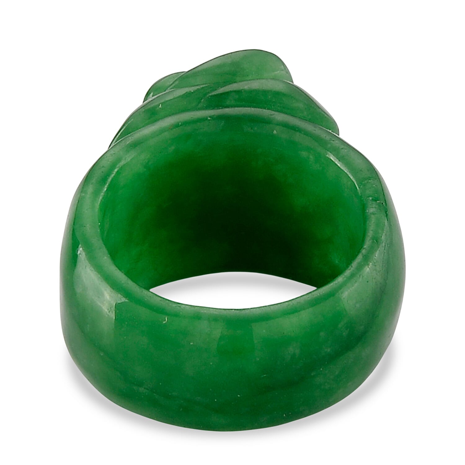 Green Jade Flower Carved Ring 50.00 Ct.