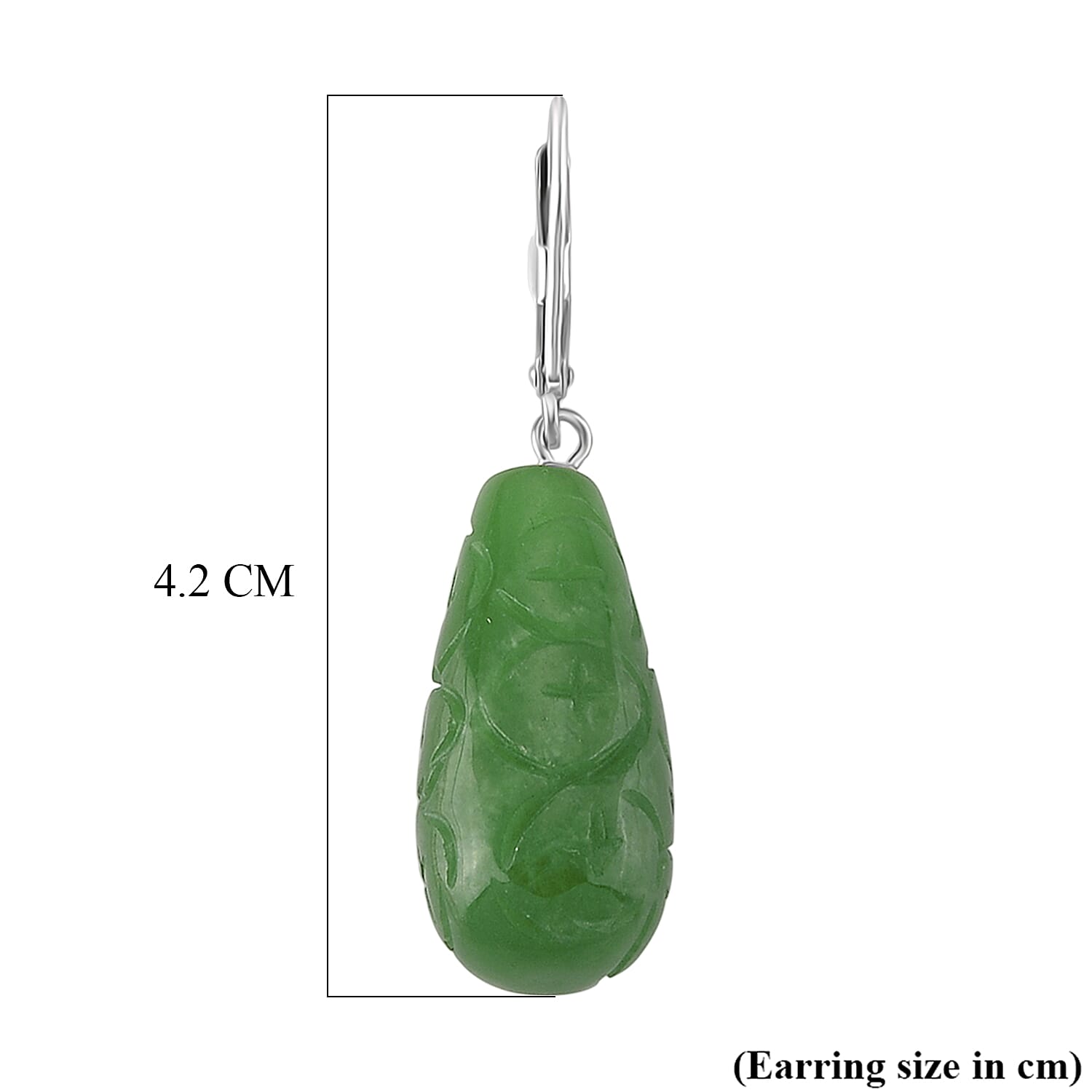 D'Joy - Green Jade Drop Earring with Lever Back in Rhodium Overlay Sterling Silver 50.00 Ct.