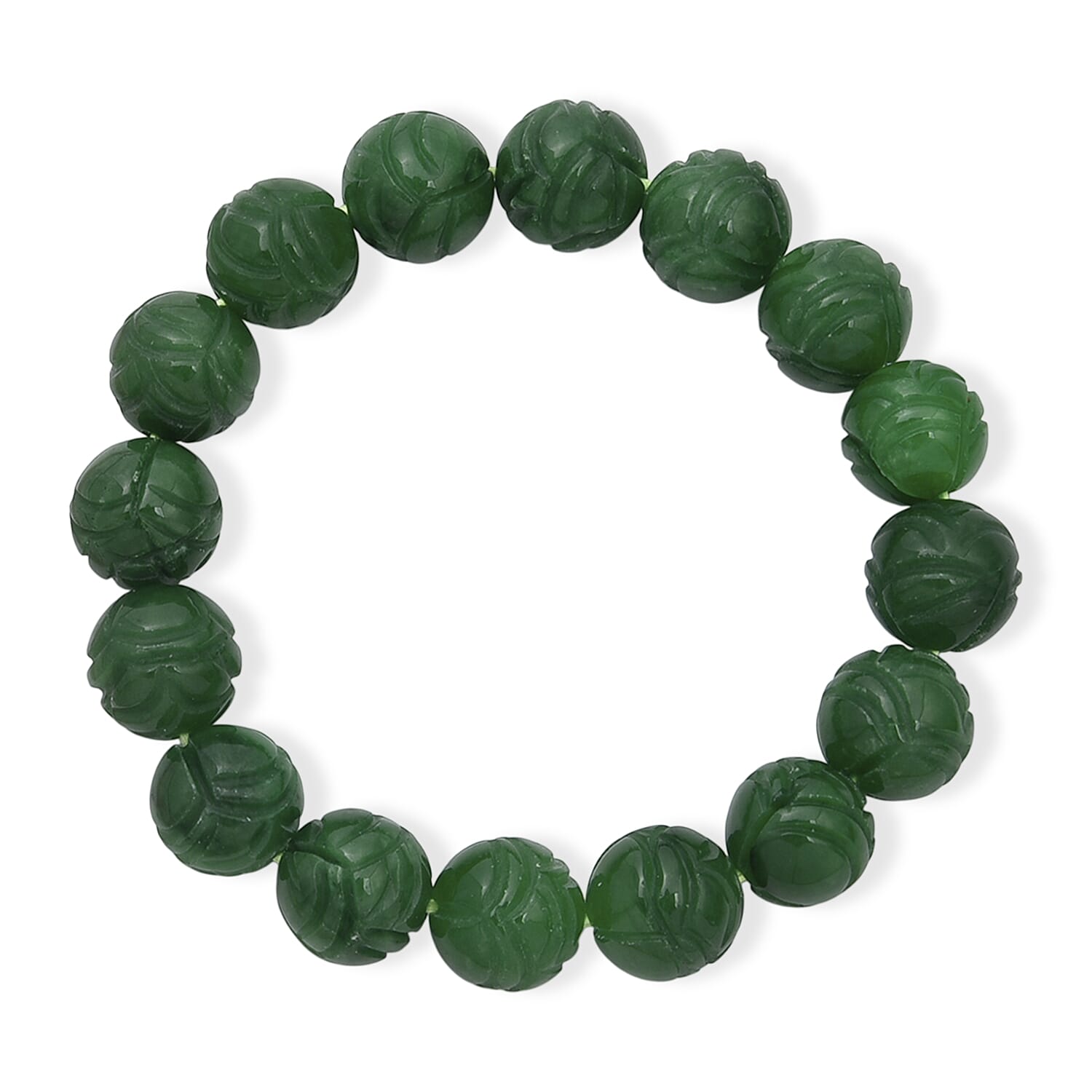 Green Jade Stretchable Bead Bracelet (Size - 7) 300.00 Ct.