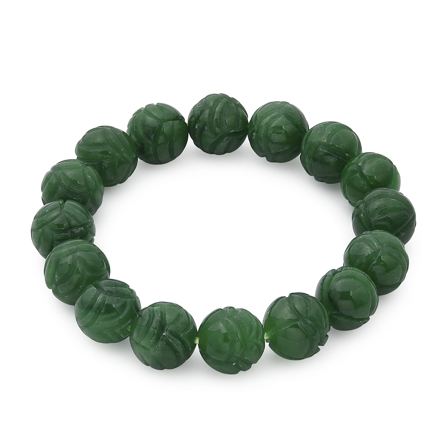 Green Jade Stretchable Bead Bracelet (Size - 7) 300.00 Ct.