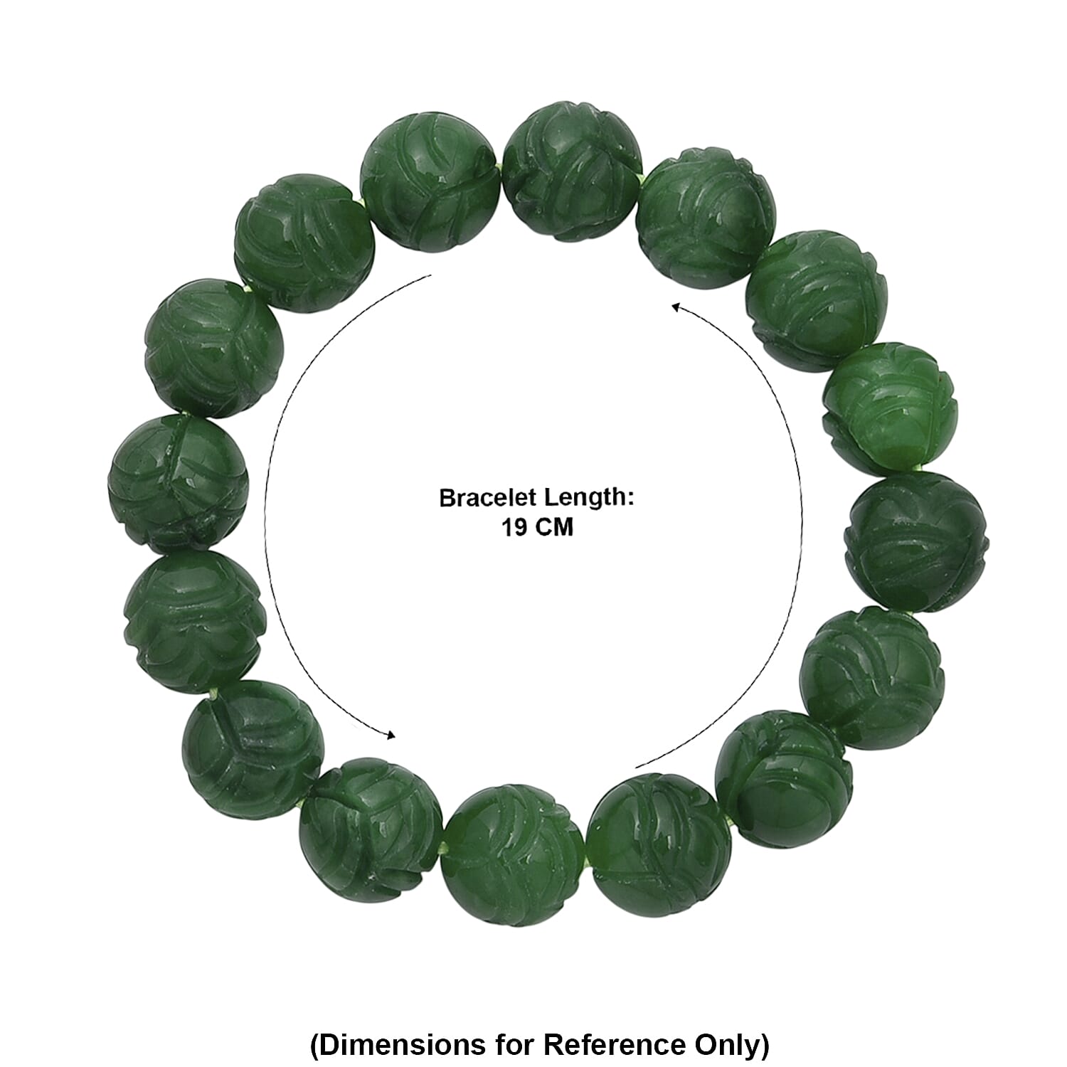 Green Jade Stretchable Bead Bracelet (Size - 7) 300.00 Ct.