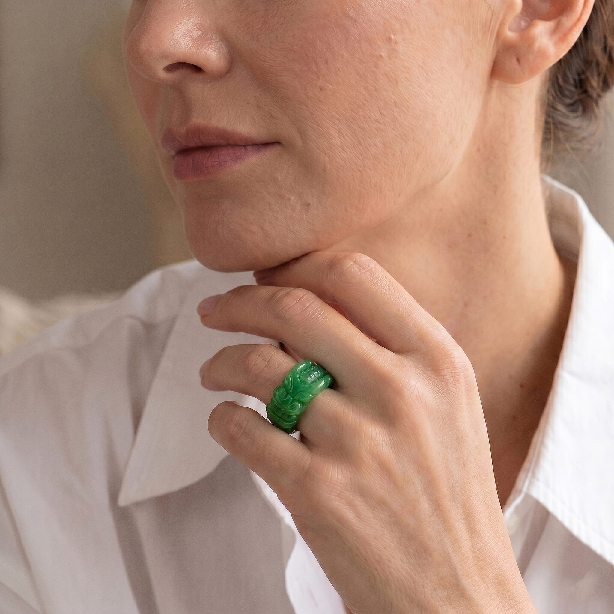 Green Jade Stone Ring  45.000  Ct.
