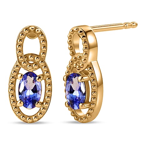 D'Joy - AAA Tanzanite Solitaire Stud Push Post Earring in Yellow Gold Plated Sterling Silver