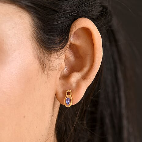 D'Joy - AAA Tanzanite Solitaire Stud Push Post Earring in Yellow Gold Plated Sterling Silver