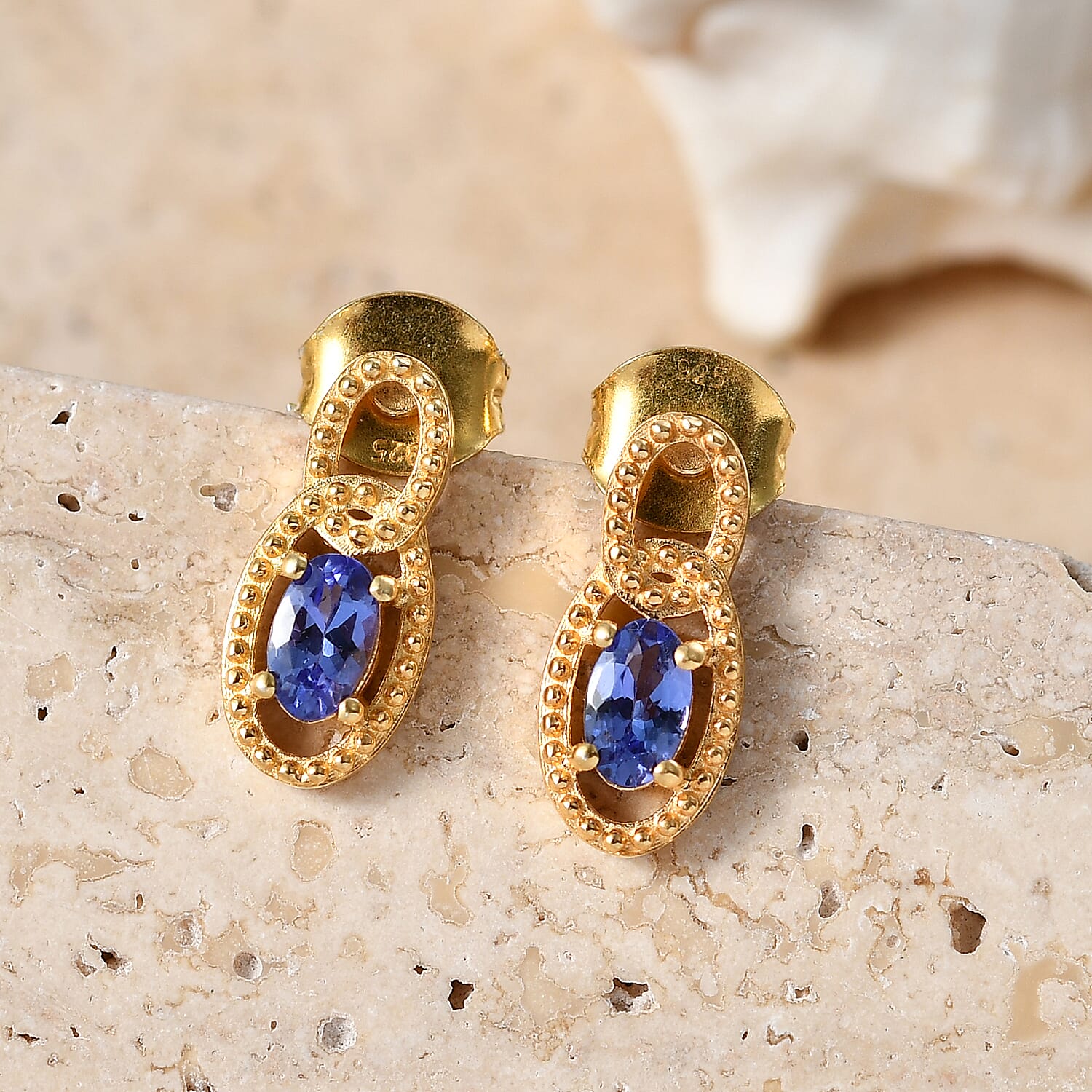 D'Joy - AAA Tanzanite Solitaire Stud Push Post Earring in Yellow Gold Plated Sterling Silver