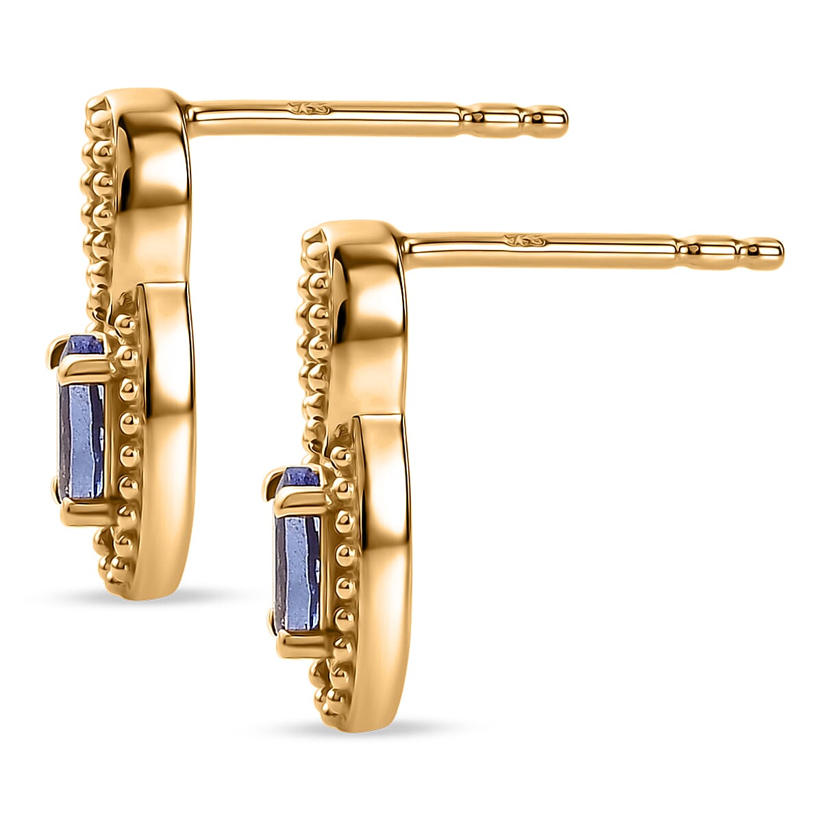 D'Joy - AAA Tanzanite Solitaire Stud Push Post Earring in Yellow Gold Plated Sterling Silver
