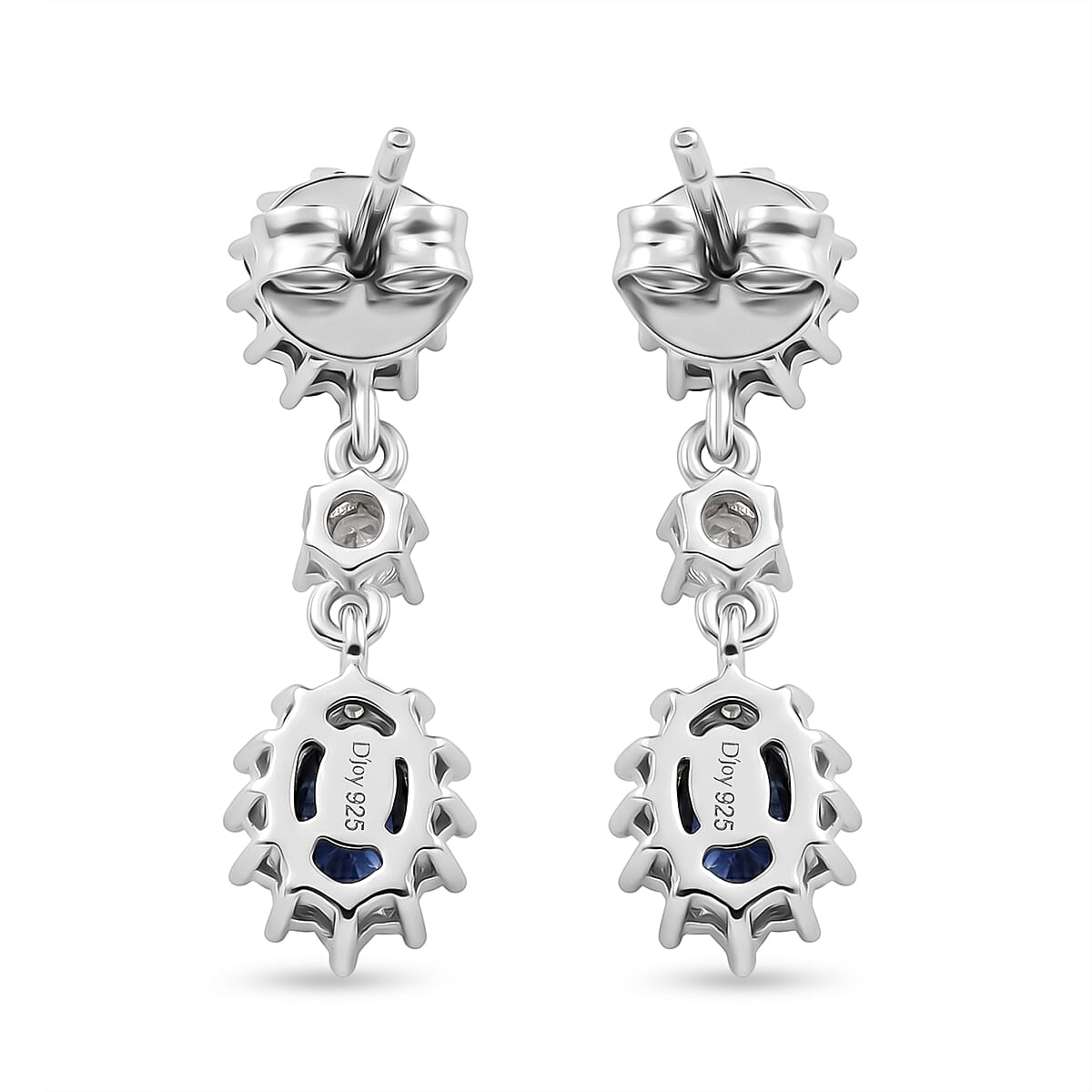 D'Joy - Tanzanite & White Zircon Dangling Earring with Push Post in Rhodium Overlay Sterling Silver 1.45 Ct.
