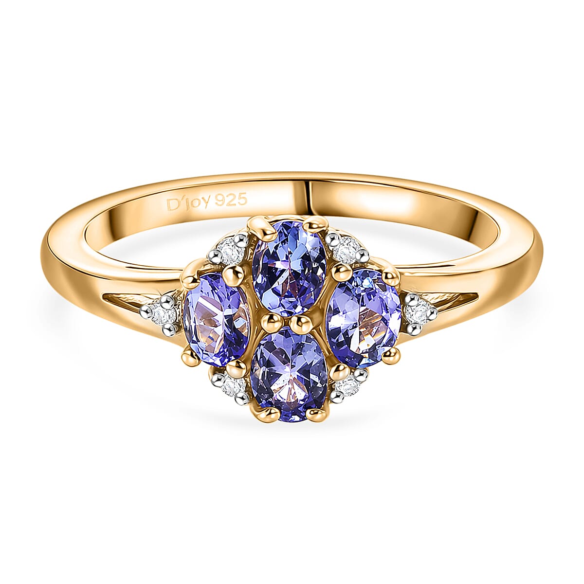 D'Joy - Tanzanite & White Zircon Cluster Ring in Yellow Gold Plated Sterling Silver