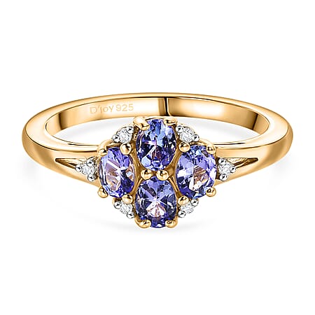 D'Joy - Tanzanite & White Zircon Cluster Ring in Yellow Gold Plated Sterling Silver D'Joy - Tanzanite & White Zircon Cluster Ring in Yellow Gold Plated Sterling Silver