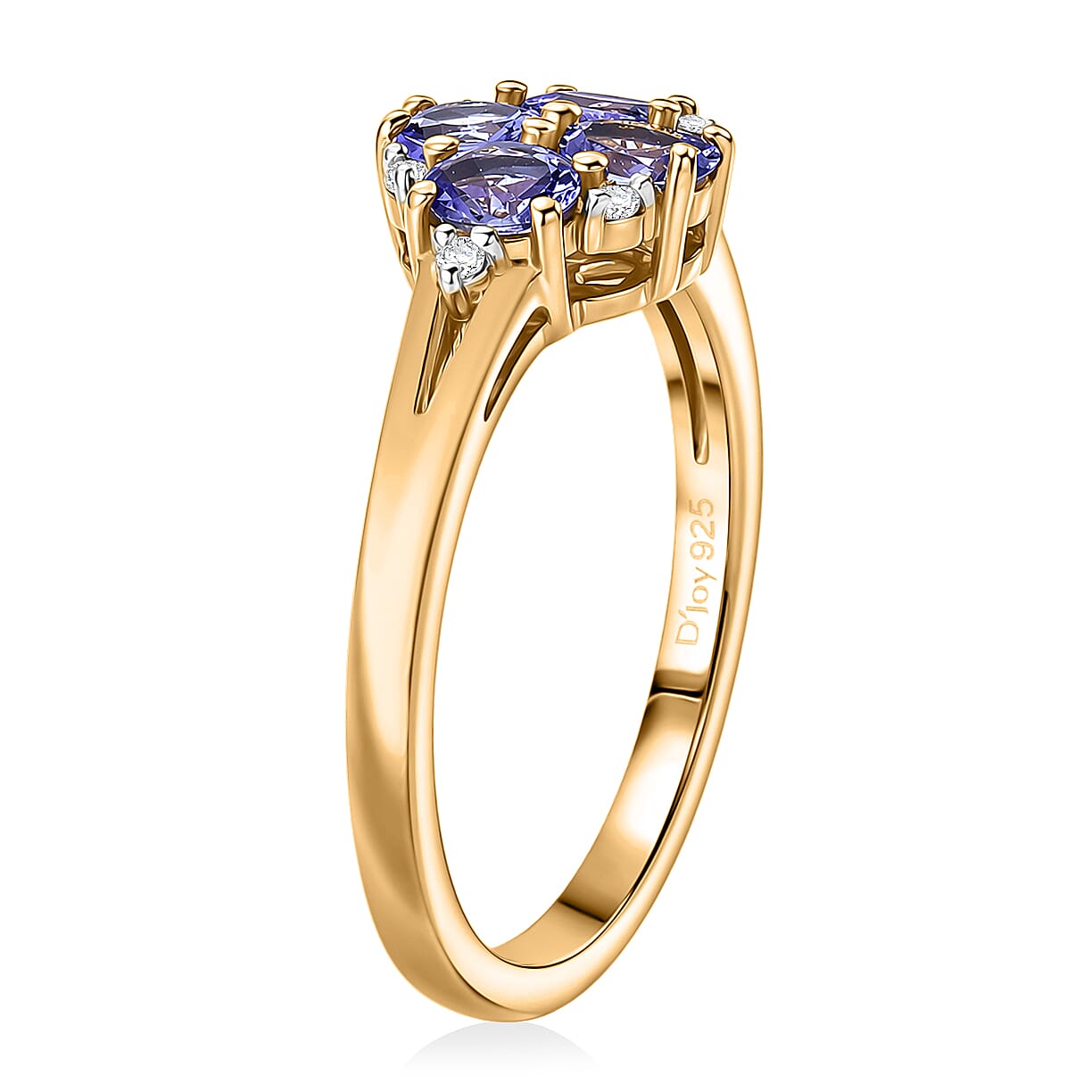 D'Joy - Tanzanite & White Zircon Cluster Ring in Yellow Gold Plated Sterling Silver