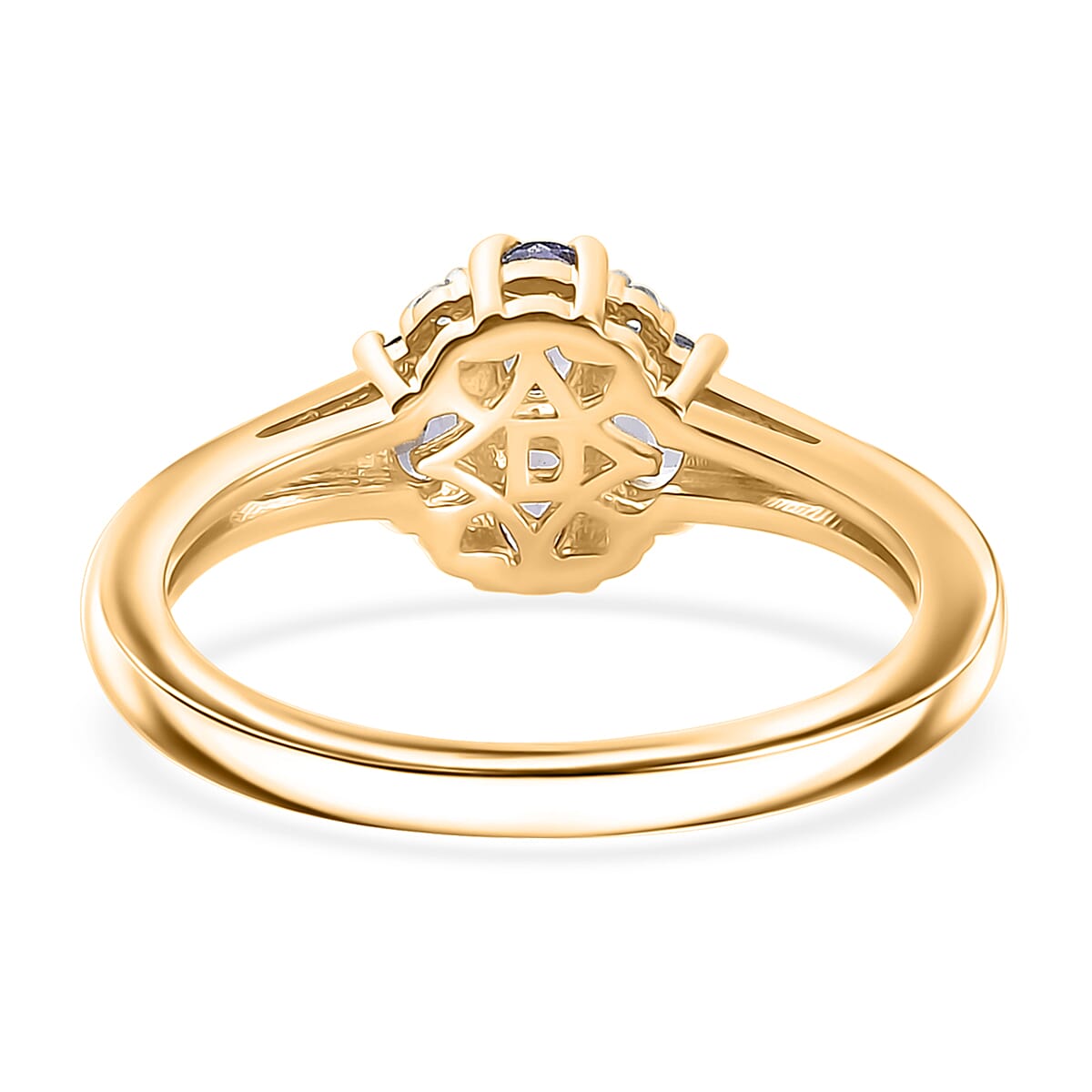 D'Joy - Tanzanite & White Zircon Cluster Ring in Yellow Gold Plated Sterling Silver