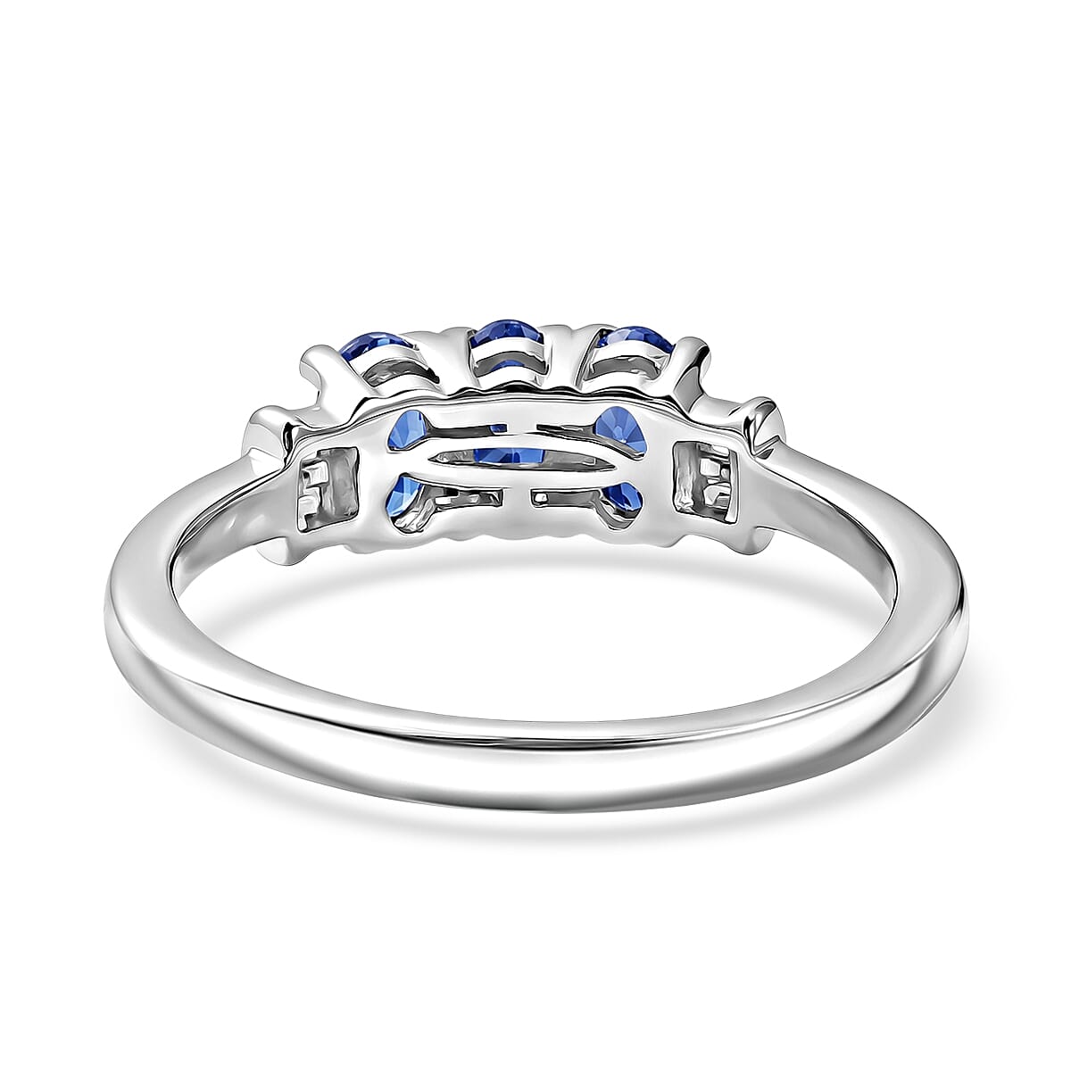 D'Joy - Tanzanite & White Diamond Trilogy Ring in Rhodium Overlay Sterling Silver 0.83 Ct.