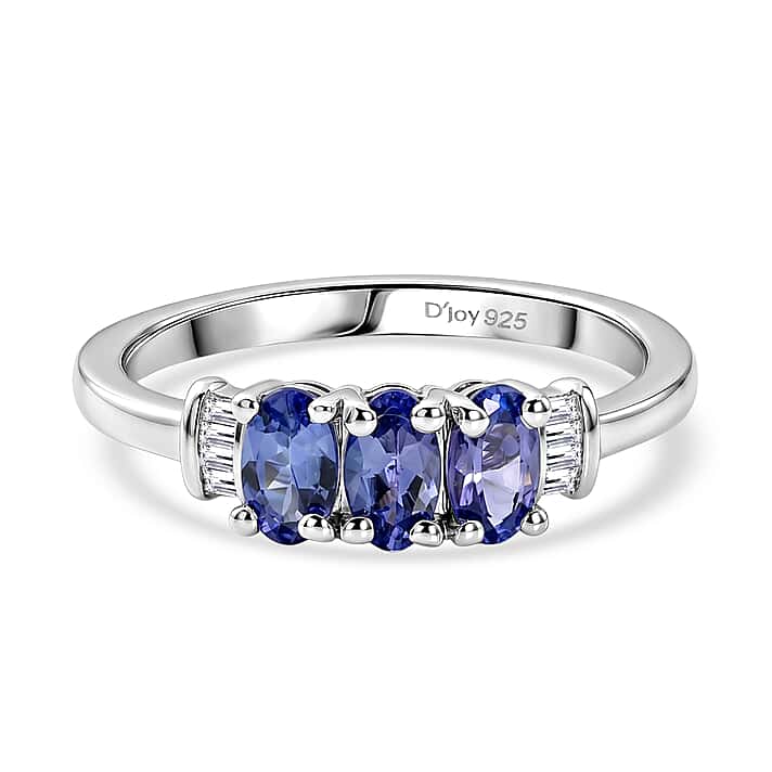 D'Joy - Tanzanite & White Diamond Ring in Rhodium Overlay Sterling Silver 0.83 Ct.