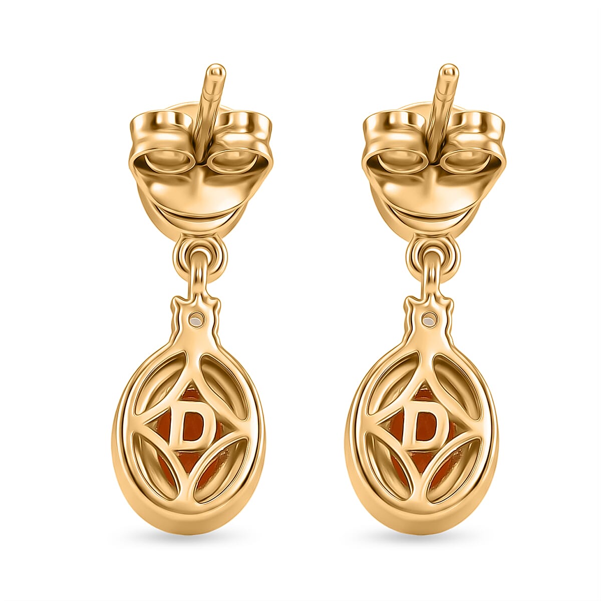 D'Joy - Fire Opal & White Zircon Dangling Earring with Push Post in Yellow Gold Plated Sterling Silver 1.04 Ct.