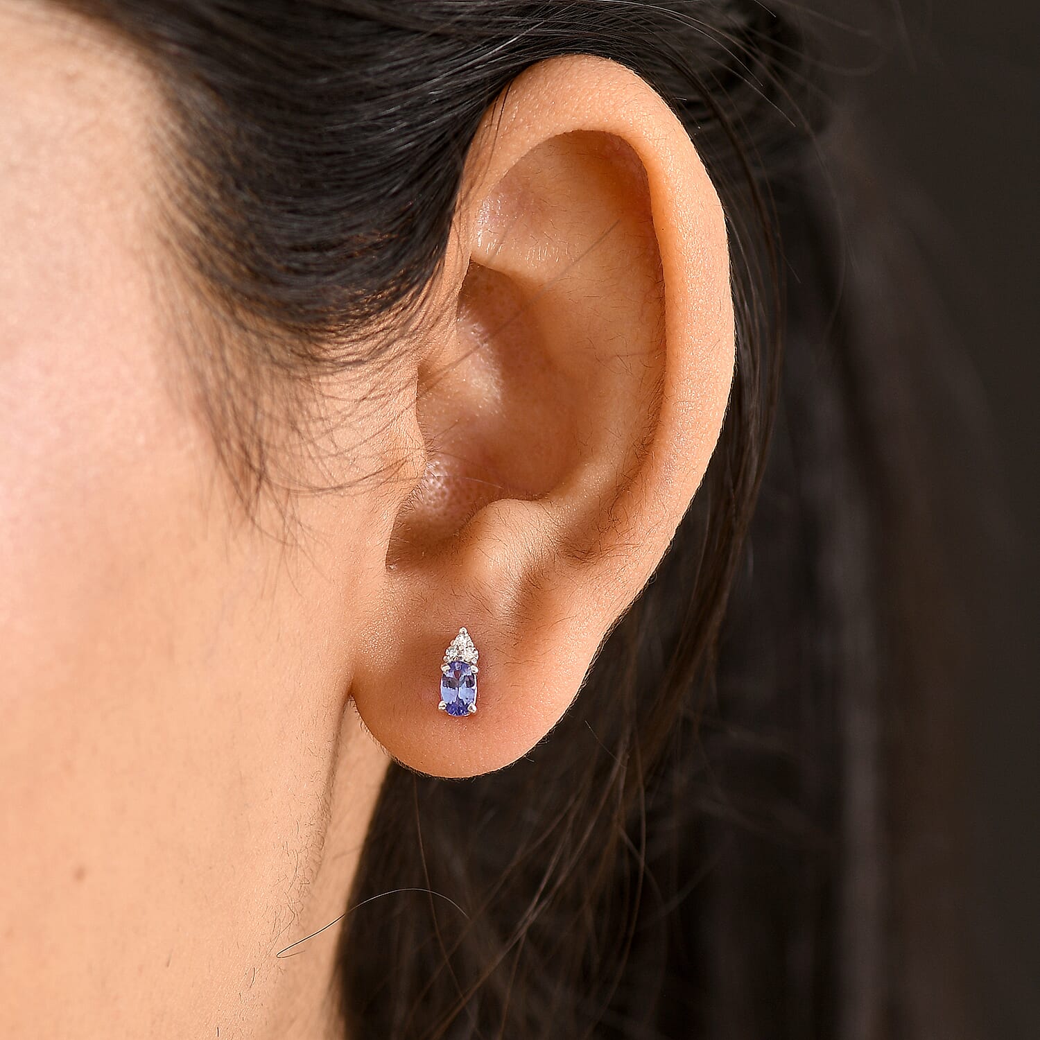 Luxuriant - AAA Tanzanite & Lab Grown Diamond (SI-G-H) Push Post Earring in Platinum Overlay Sterling Silver 0.58 Ct.