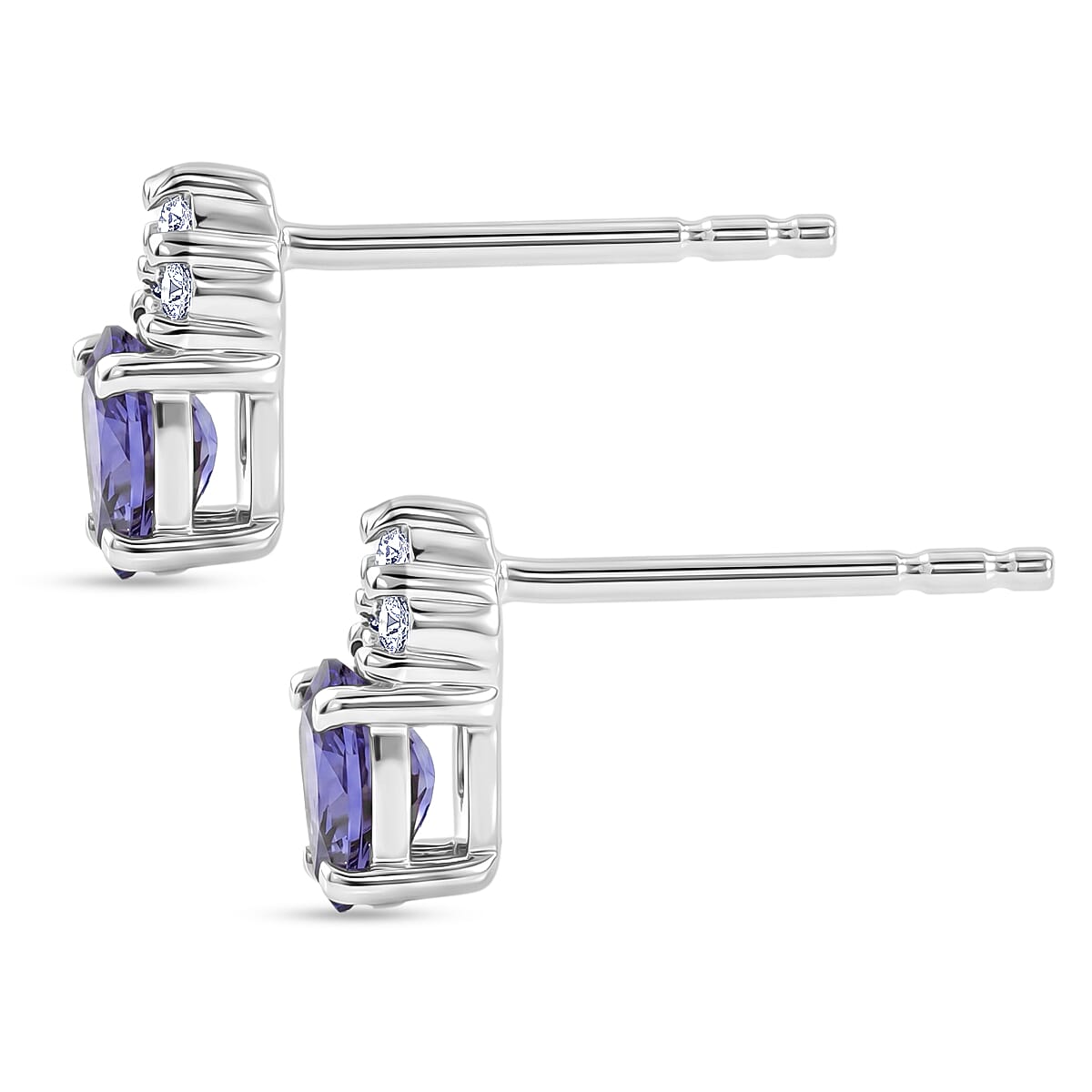 Luxuriant - AAA Tanzanite & Lab Grown Diamond (SI-G-H) Push Post Earring in Platinum Overlay Sterling Silver 0.58 Ct.