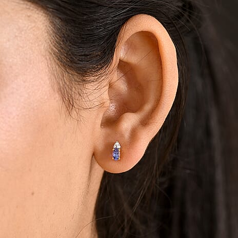 Luxuriant - AAA Tanzanite & Lab Grown Diamond (SI-G-H) Stud Push Post Earring in 18K Vermeil Yellow Gold Plated Sterling Silver 0.58 Ct.