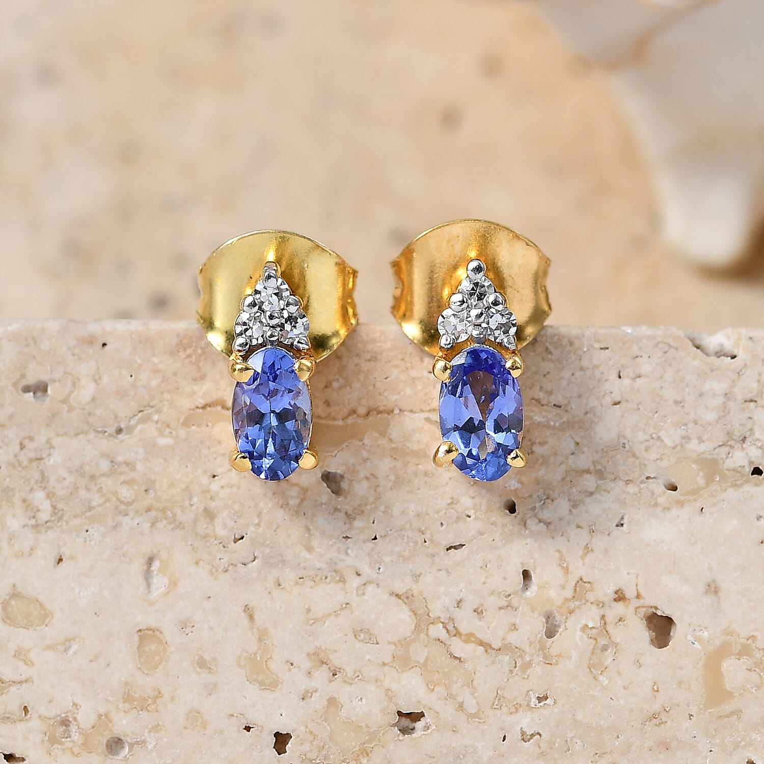 Luxuriant - AAA Tanzanite & Lab Grown Diamond (SI-G-H) Push Post Earring in 18K Vermeil Yellow Gold Plated Sterling Silver 0.58 Ct.