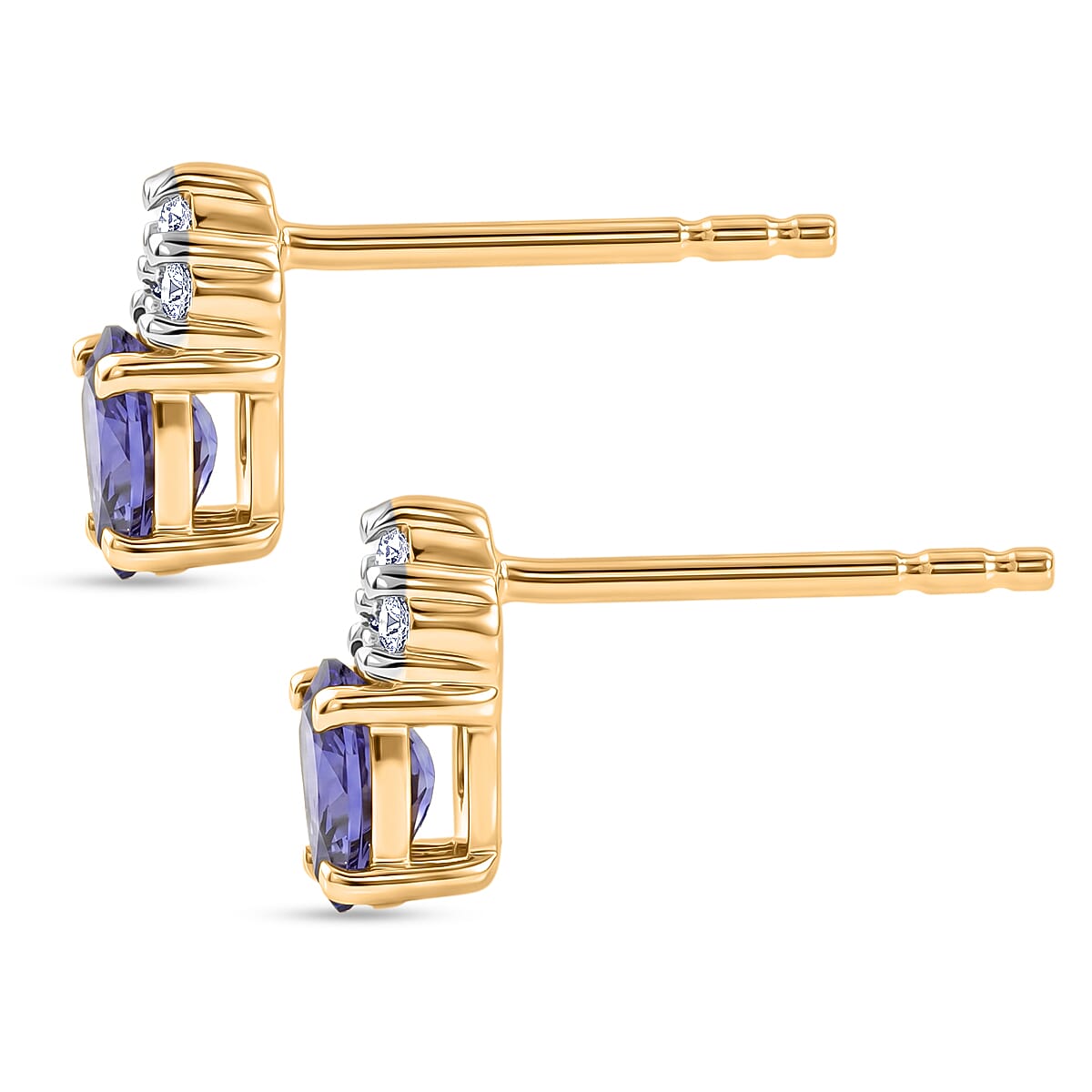 Luxuriant - AAA Tanzanite & Lab Grown Diamond (SI-G-H) Push Post Earring in 18K Vermeil Yellow Gold Plated Sterling Silver 0.58 Ct.