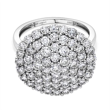 Hollywood Boulevard Collection - LUXURIANT 3 Ct. Lab Grown Diamond Cluster Ring in Platinum Overlay Sterling Silver (SI-G-H)