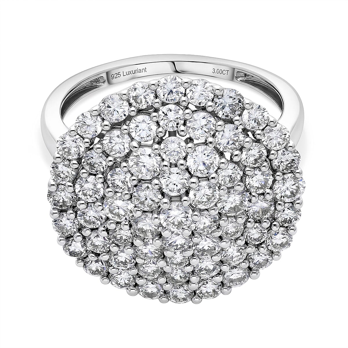 Red Carpet Collection - Luxuriant Lab Grown Diamond (SI-G-H) Cluster Ring in Platinum Overlay Sterling Silver 3.00 Ct.