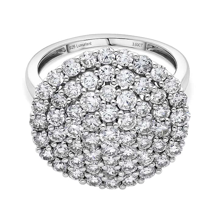 Red Carpet Collection - Luxuriant Lab Grown Diamond (SI-G-H) Cluster Ring in Platinum Overlay Sterling Silver 3.00 Ct.
