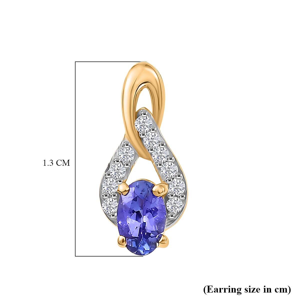 D'Joy - AAA Tanzanite & White Zircon Solitaire Stud Push Post Earring in Yellow Gold Plated Sterling Silver