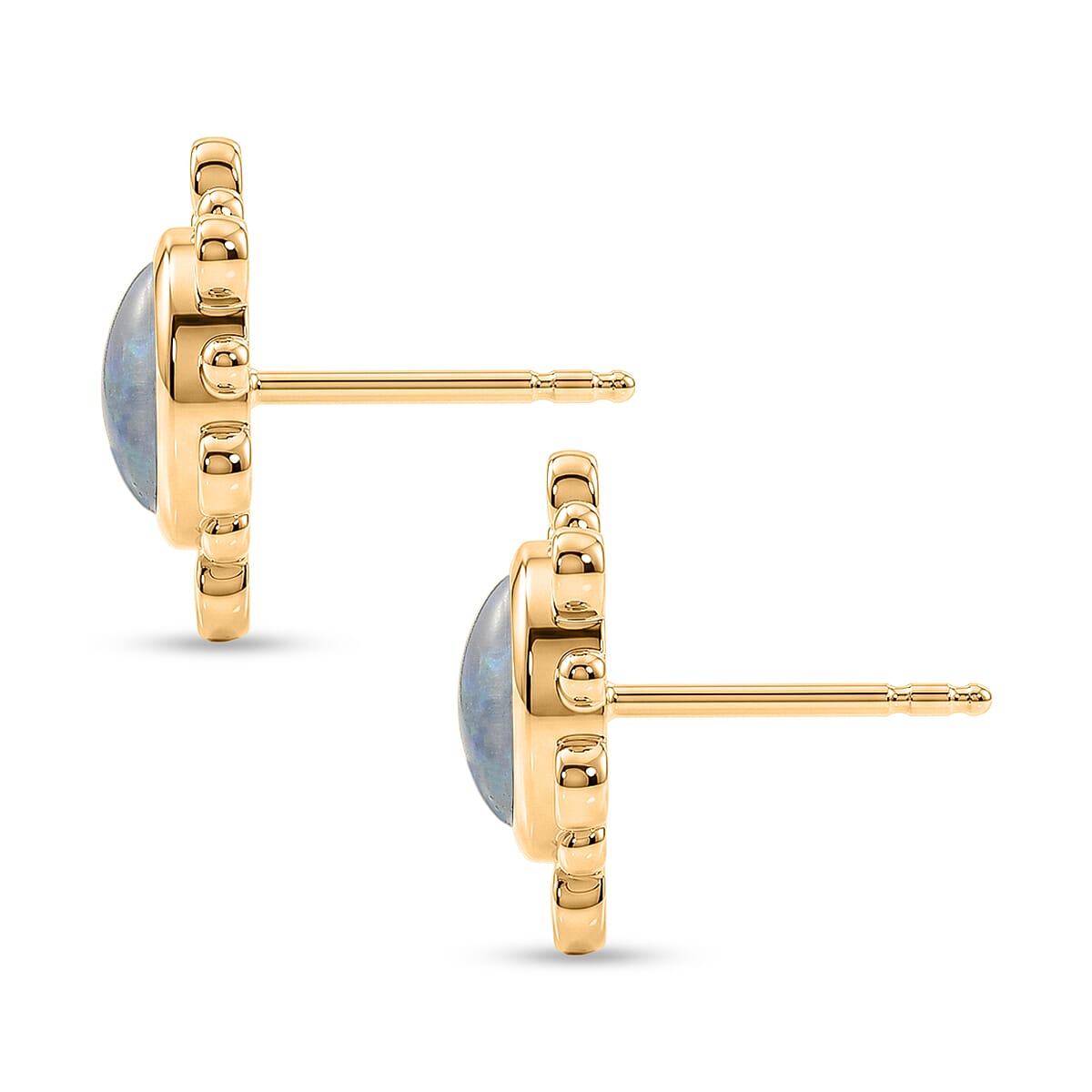 D'Joy - Boulder Opal Triplet & White Zircon Solitaire Stud Push Post Earring in Yellow Gold Plated Sterling Silver 1.75 Ct.