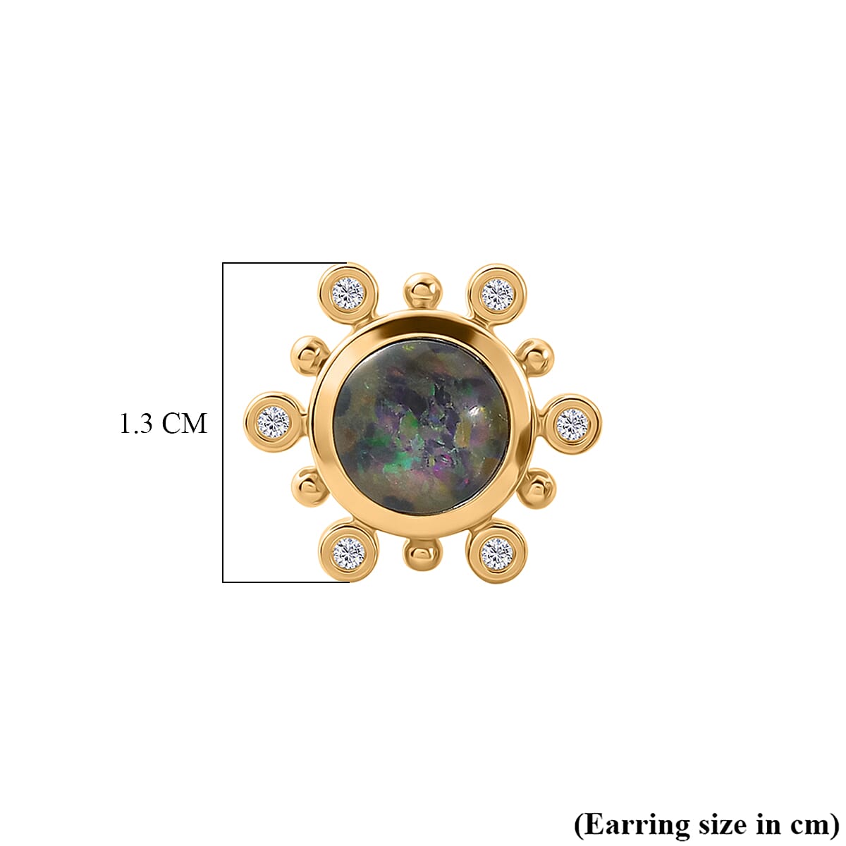 D'Joy - Boulder Opal Triplet & White Zircon Solitaire Stud Push Post Earring in Yellow Gold Plated Sterling Silver 1.75 Ct.