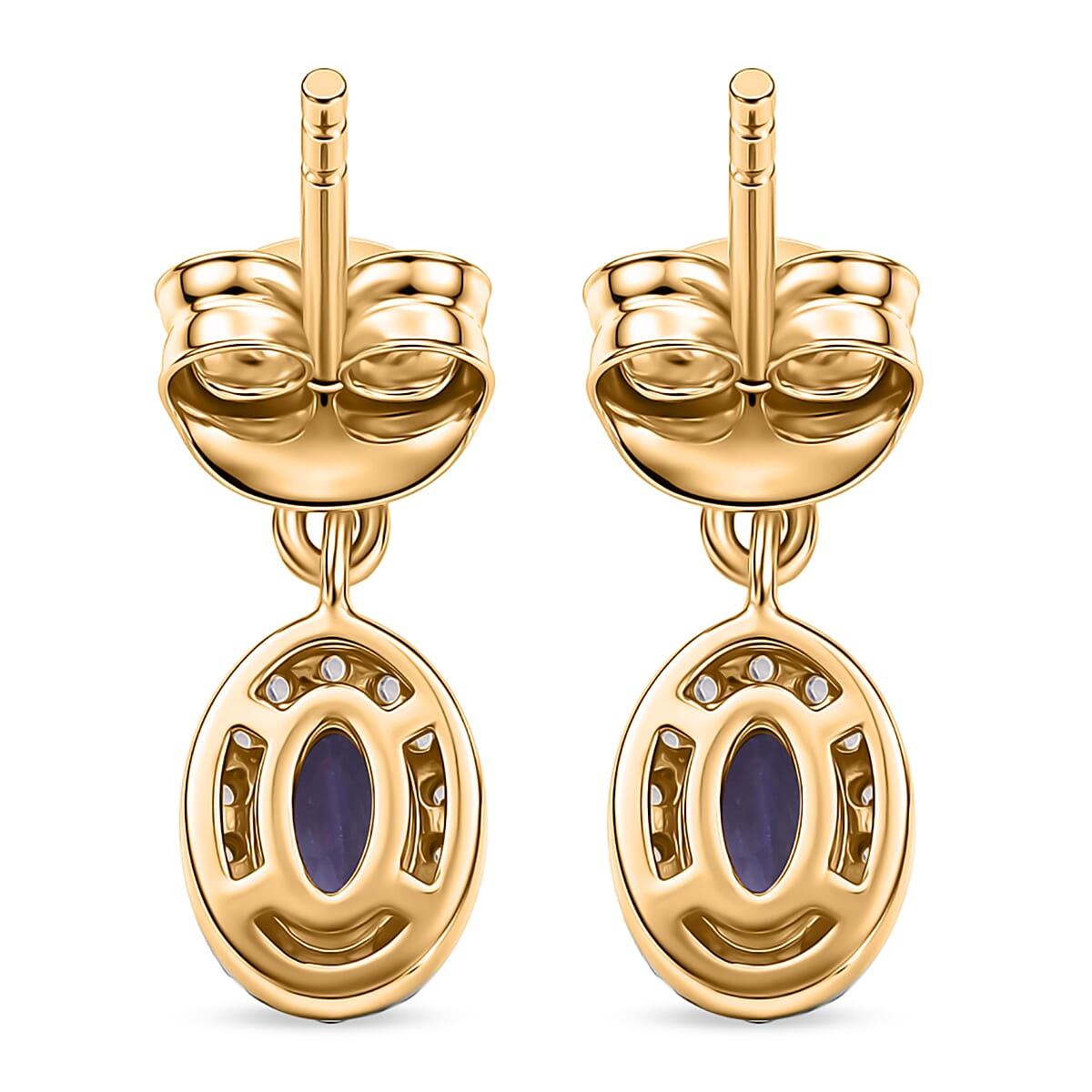 D'Joy - AAA Tanzanite & White Zircon Oval Halo Drop Earring with Push Post in Yellow Gold Plated Sterling Silver 1.00 Ct.